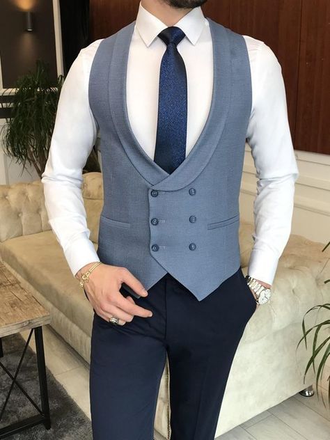 Mens Vest Coat, Blue Slim Fit Suit, Vest Outfits Men, Waistcoat Designs, Groom Dress Men, Nigerian Men Fashion, Latest African Men Fashion, Slim Fit Mens Shirts, Suits Men Business