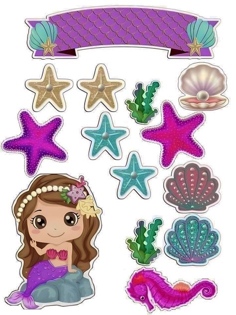 Mermaid Stickers Printable Free, Mermaid Cupcake Toppers Printable Free, Mermaid Cake Topper Printable, Mermaid Cupcake Toppers, Dove Images, Mermaid Birthday Party Decorations, Mermaid Cupcakes, Free Printable Banner, Mermaid Cake Topper