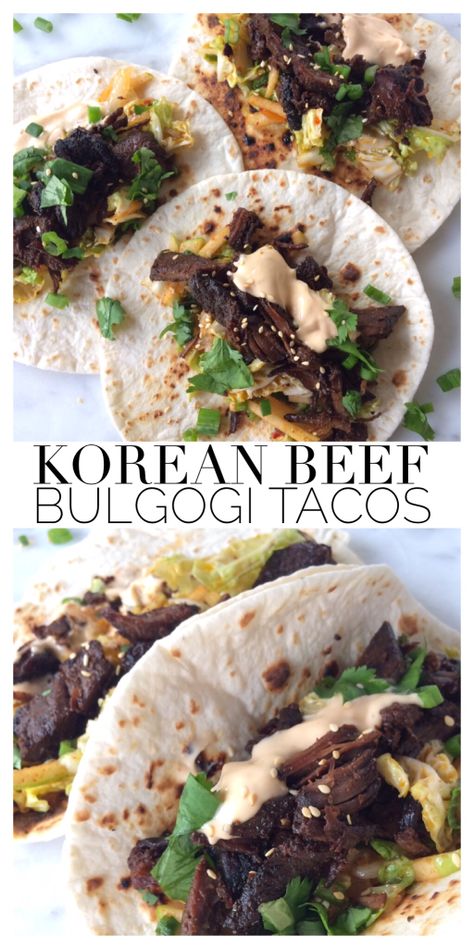 Crock Pot Korean Beef Bulgogi Tacos - Pickled & Poached Beef Bulgogi Tacos, Bulgogi Tacos, Korean Pic, Korean Beef Bulgogi, Bulgogi Beef, Korean Beef, Bulgogi, Think Food, Asian Dishes