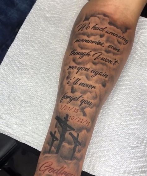 Tattoo Quotes For Men On Arm, World In Hands Tattoo, Rip Grandma Tattoo For Men, Rip Tattoos For Men Memories, Rest In Peace Tattoos For Men, Tatoos Small Men, Inner Arm Tattoo For Men, Tattoo For Father Who Passed, Inner Forearm Tattoo Men