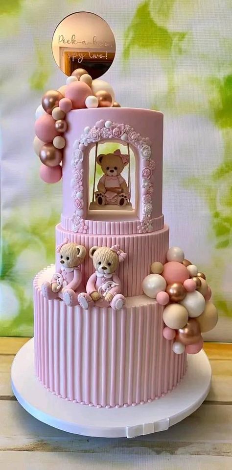 Teddy Bear Cake Ideas, Bear Fondant Cake, Teddy Bear Tea Party, Cake Designs For Kids, Teddy Bear Cake, Carousel Cake, Birthday Cake Decorating Ideas, Fondant Cake Designs, Unique Birthday Cakes