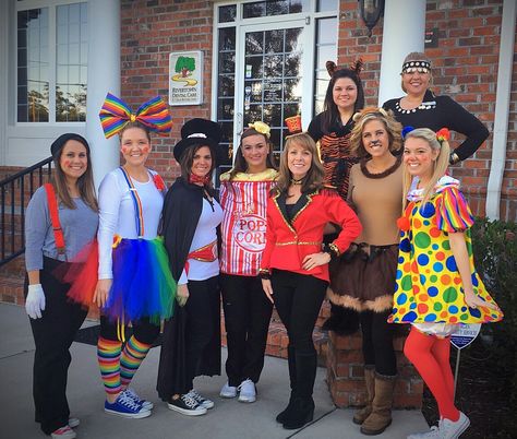 Bank Group Halloween Costumes, Circus Spirit Week, Circus Spirit Day, Circus Group Halloween Costumes, Circus Group Costume, Carnival Costumes Circus, Circus Theme Halloween Costumes, Circus Themed Costumes, Circus Halloween Costumes