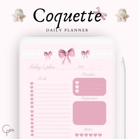 Coquette daily planner - digital download plannerdecorating🍇. bestplannersformoms #bestdigitalplannerforipad #digitalhomeschoolplanner⚙️. Coquette Planner, Planer Organisation, Daily Planner Digital, Digital Planner Template, Daily Planner Printables Free, Free Daily Planner, Student Planner Printable, Planner Writing, Editable Planner