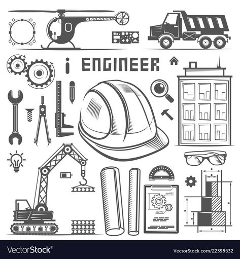 Civil Drawing, Engineer Drawing, Engineering Symbols, Engineering Poster, Whiteboard Art, Art Vector Illustration, Engineers Day, Drawing Competition, Engineering Tools