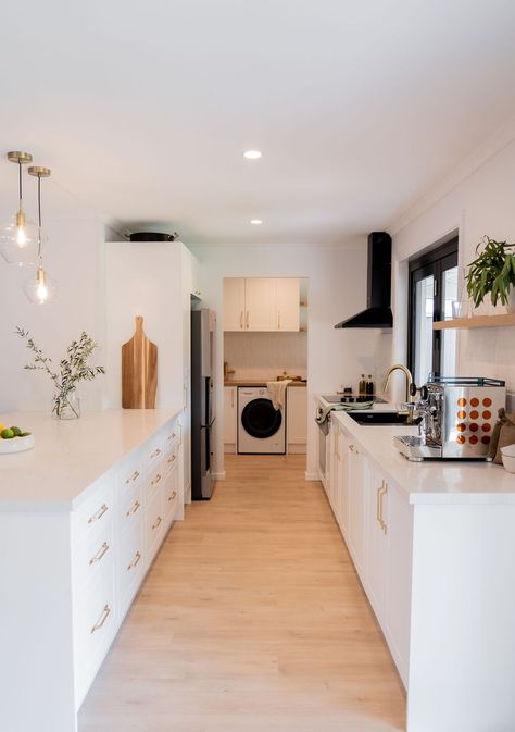 Kitchen With Laundry, Coastal Laundry, Kaboodle Kitchen, Hamptons Kitchen, Coastal Inspiration, Mediterranean Kitchen, Classic Coastal, Dream Life House, Kitchen Transformation