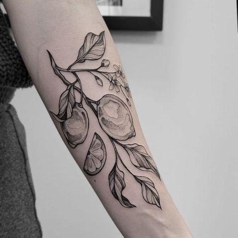 Lemon Tattoo, Peach Tattoo, Botanical Tattoos, Science Tattoos, Berlin Tattoo, Fruit Tattoo, Garden Tattoos, Vegan Tattoo, Bff Tattoos