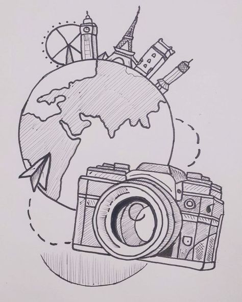 Camera Drawing Art, Dragon Eye Drawing, Music Sketch, Ap Drawing, Place To Travel, Music Notes Art, Dream Drawing, Camera Drawing, Cool Pencil Drawings