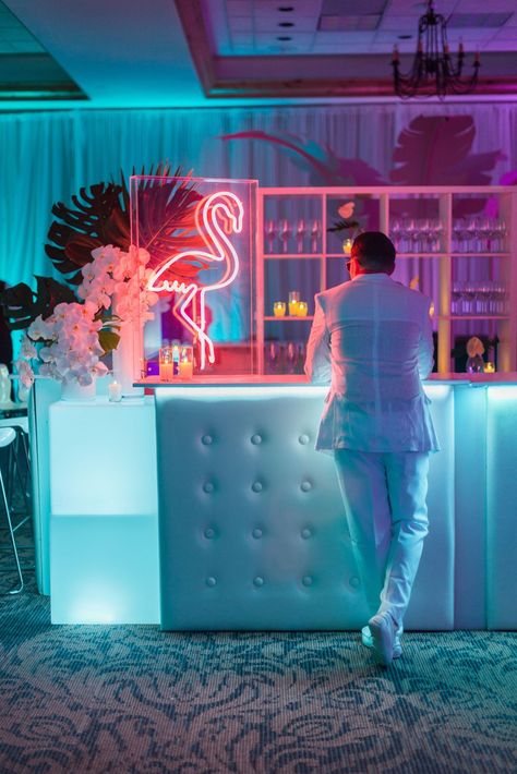 Miami Vice Casino Night - After Party in Park City, UT | The Vendry Vaporwave Wedding Theme, Miami Party Decor, Miami Vice Wedding, Miami Theme Party Decor, Miami Theme Party, Miami Vice Party Theme, Corporate Party Themes, Vaporwave Party, Corporate Party Decorations