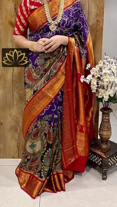 Kalamkari Pattu Sarees, Purple Sarees, Brocade Blouse Designs, Lehenga Saree Design, Simple Saree Designs, New Saree Designs, Happy Dresses, Paithani Saree, New Saree Blouse Designs