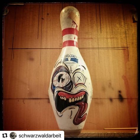 Bowling Pin Painting Ideas, Painted Bowling Pins, Bowling Pin Art, Incredible Hulk Tv, Duck Pin, Pinstripe Art, Duck Pins, Rat Fink, Spare Change