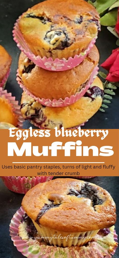 Eggless easy blueberry muffins recipe requires basic pantry staples, turns of light and fluffy with tender crumb. Eggless Muffins Recipes, Blueberry Muffins Without Butter, Egg Free Blueberry Muffins, Blueberry Muffins No Milk, Blueberry Muffins No Egg, Blueberry Muffins Eggless, Eggless Blueberry Muffins, Quick Blueberry Muffins, Eggless Muffins