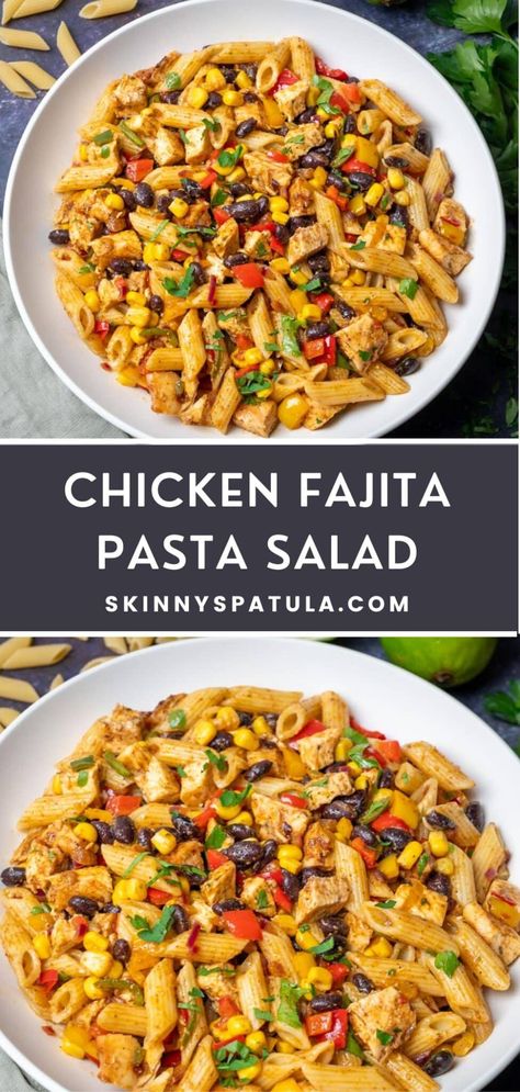 Chicken Fajita Pasta Salad – Skinny Spatula Chicken Fajitas Salad Recipe, Sides For Chicken Fajitas, Chicken Fajitas Salad, Fajita Chicken Salad, Fajita Pasta Salad, Fajitas Casserole, Chicken Fajita Salad Recipe, Chicken Fajita Salad, Fajita Salad