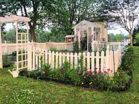 Elevate your vegetable garden with these inspiring fence ideas. From small white fences to cottage fences, discover designs that add charm, protection, and beauty to your veggie oasis. Get inspired and start gardening! #vegetablegarden #fenceideas #gardendesign Small White Picket Fence Garden, Tiny Fenced In Backyard Ideas, Fence For Small House, Picket Fence Around Garden, Fenced Off Garden Area, Diy White Fence, Picket Fence Garden Border, Picket Fence Vegetable Garden, Cute Garden Fence