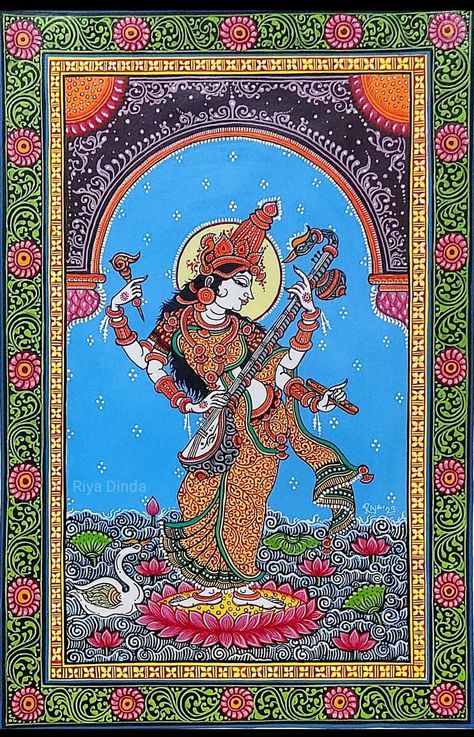 Phad Painting, Worli Painting, Original Abstract Art Painting, Kalamkari Painting, Blood Art, Panda Art, Indian Painting, Hinduism Art, Goddess Artwork