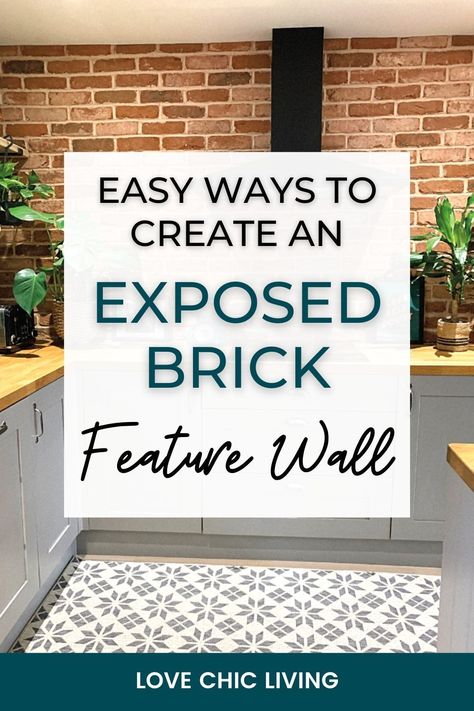 Exposed brick walls in a living room can look amazing. In this post learn how to create an exposed brick feature wall using brick veneer or brick slips. With the tips in this post you'll be able to easily design an exposed brick living room feature wall. Learn how to apply brick slips to get the exposed brick look as well as my top interior design tips when styling a room with such a strong feature. Brick Feature Wall Art, Exposed Brick With Panelling, Exposing Brick Wall, Internal Brick Feature Wall, Brick Effect Wall Panels, Exposed Brick Living Room, Living Room Feature Wall, Room Feature Wall, Brick Feature Wall