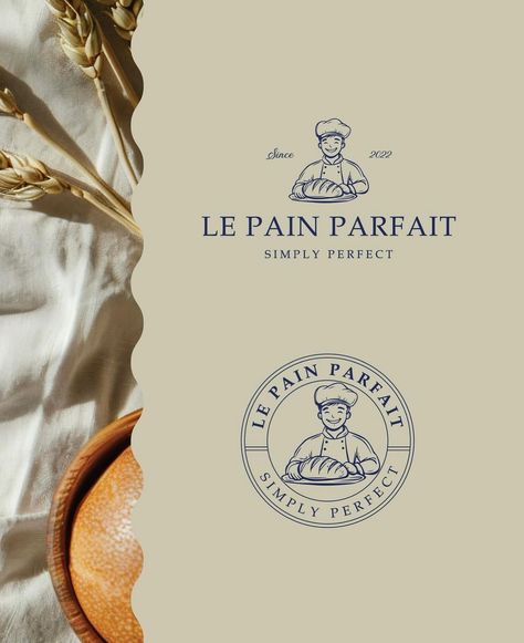 Congrats to @fsthecreative on winning the Le Pain Parfait brief! I love how elegant and inviting the brand is. The illustration of the naked conveys warmth with the muted colour palette and serif type! Well done ☺️👏 Bread Branding Design, French Bakery Logo, French Bakery Branding, Pastries Logo, Bread Logo Design, Bakery Branding Logo, Bakery Brand Identity, Bakery Identity, Bread Logo