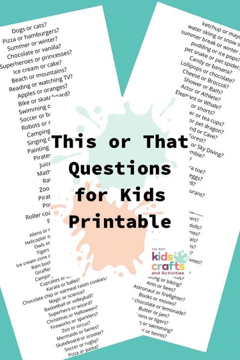 Introducing kids to the exciting world of decision-making and friendly debates, “This or That” questions are a perfect way to engage their The post 125 This or That Questions for Kids + Free Printable appeared first on The Best Kids Crafts and Activities. Icebreakers For Kids, Quizzes For Kids, Word Games For Kids, Questions For Kids, Kids Questions, Get To Know You Activities, Youth Work, Questions For Friends, Youth Games