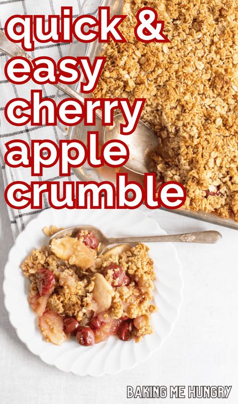 Cherry Apple Crumble Recipe | Easy Tart Cherry Crisp Cherry Apple Crisp, Apple Cherry Crisp, Cherry Oatmeal Crisp, Crumble Recipe Easy, Vanilla Almond Granola Recipe, Apple Crumble Tart, Apple Crumble Recipe Easy, Almond Granola Recipe, Crumble Tart