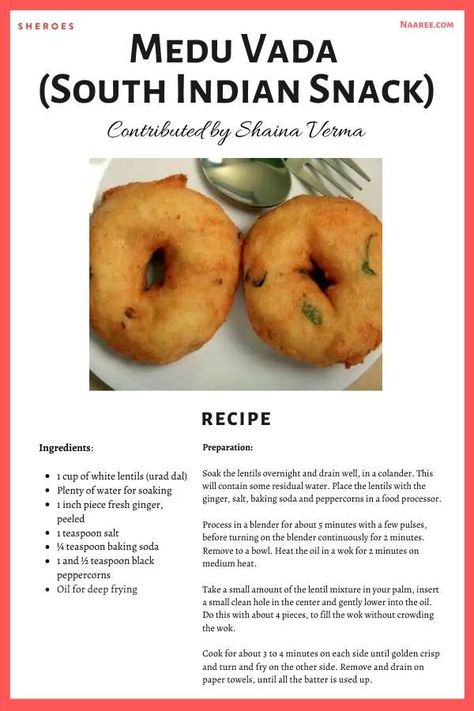 Mendu Wada Recipe, South Indian Vada Recipes, Medhu Vada Recipe, Indian Snack Recipes Tea Time, Moong Dal Vada Recipe, Medu Vada Recipe, Veg Dinner Recipes, Indian Breakfast Recipes, Medu Vada