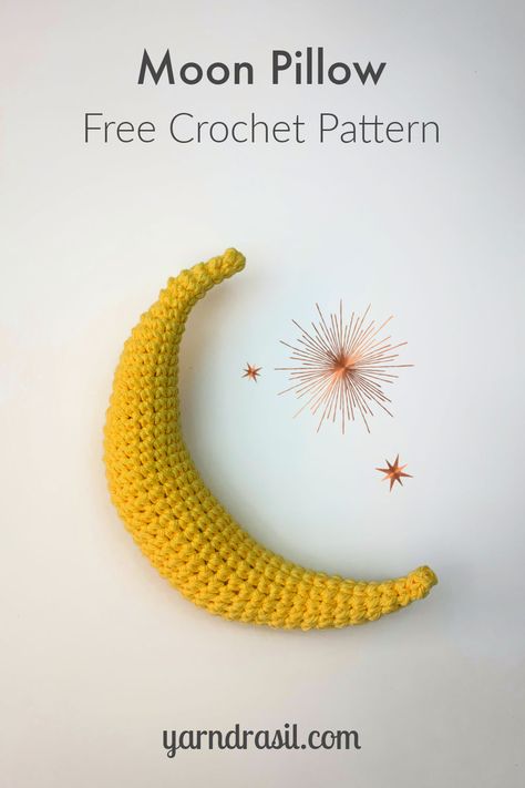 This adorable crochet crescent moon pillow will make a beautiful, modern addition to your child's room. Check out my free tutorial to make your own! It makes a great gift for baby showers too! Crochet Crescent Moon Pattern Free, Crochet Moon Pillow, Crochet Crescent Moon, Crochet Moon, Moon Crochet, Crochet Guide, Pillow Crochet, Moon Pillow, Gifts For Expecting Parents