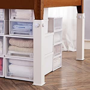 XL tall bed risers. Bed Risers stand over 23.5" tall, raising your bed over 20.5" - which is 4X the height of standard plastic, cheap bed risers. Diy Bed Risers, Dorm Bed Risers, Dorm Setup, Elevated Bed Frame, Bed Raisers, University Room, Sara Grace, Bed Inspiration, Dorm Bed