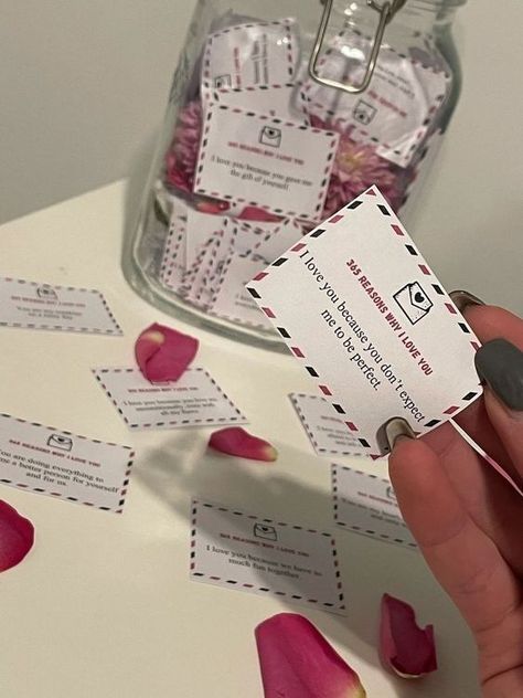 80+ DIY Romantic Gifts for Boyfriend to make him feel special - Hike n Dip 365 Love Notes For Him, 365 Reasons Why I Love You Jar, 365 Note Jar Ideas Boyfriends, 100 Reasons Why I Love You Boyfriend Jar, 100 Reasons Why I Love You Jar, Jar Of Notes For Boyfriend, Reasons Why I Love You Jar, I Love You Notes For Him, Reasons Why I Love You Gift