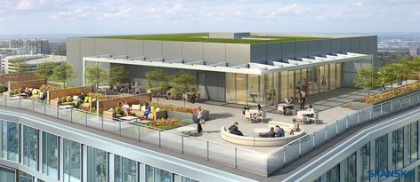 Office Building Rooftop Terrace Design, Hotel Roof Top Design, Office Terrace Design, Roof Garden Architecture, Office Terrace, Roof Terrace Design, Rooftop Terrace Design, Rooftop Design, Building Roof