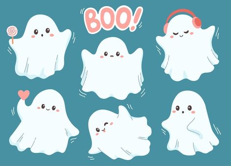 Set of cute ghosts to halloween party ve... | Premium Vector #Freepik #vector Ghost Cartoon Cute, Ghost Comic, Party Vector, Icon Set Design, 2023 Nails, Cute Ghosts, Ghost Cartoon, Halloween Vector, Halloween Jack O Lanterns