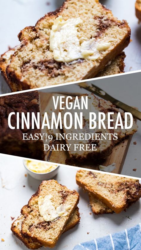 Vegan Cinnamon Quick Bread Vegan Cinnamon Bread, Cinnamon Quick Bread, Deserturi Raw Vegan, Cinnamon Bread Easy, Vegan Baking Recipes, Breakfast Easy, Dairy Free Breakfasts, Vegan Bread, Cinnamon Bread