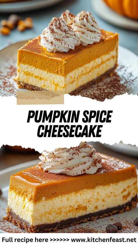 This Pumpkin Spice Cheesecake combines a creamy pumpkin filling with warm spices and a graham cracker crust. Ideal for Thanksgiving or cozy fall days! Graham Cracker Crust Pumpkin Cheesecake, Cheesecake With Graham Cracker Crust, Spice Cheesecake, Pumpkin Filling, Pumpkin Spice Cheesecake, Pumpkin Cheesecake Bars, Savory Pumpkin Recipes, Pumpkin Pie Cheesecake, Pumpkin Cheesecake Recipes