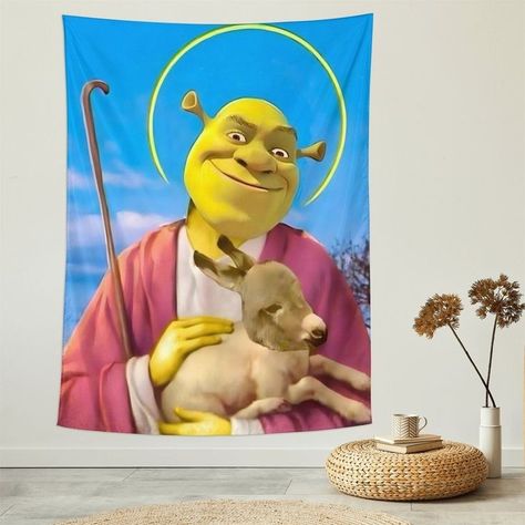 Shrek Tapestry, Shrek Wedding, Tapestry Funny, Tapestry Anime, Tapestry For Bedroom, Home Decor Christmas Gifts, Tapestry Wall Art, Goofy Pictures, Funny Profile