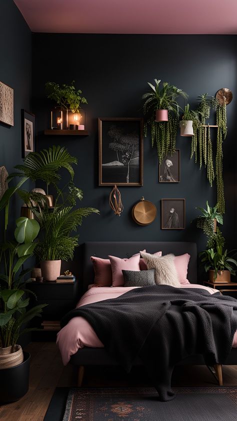 Light Pink Bedroom Aesthetic, Contrast Palette, Romantic Luxury, Dark Home Decor, Black Bedroom, Apartment Decor Inspiration, Pink Bedroom, Master Bedrooms Decor, Room Ideas Bedroom