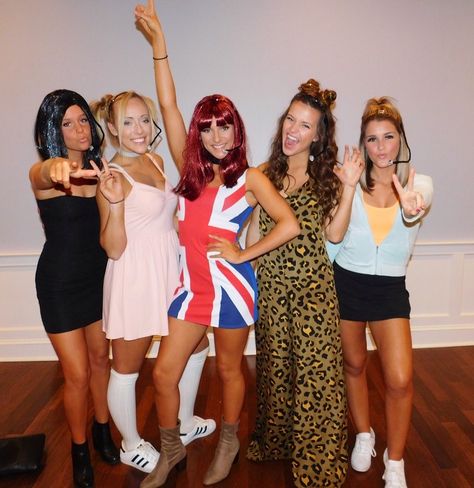 Spice Girls Outfits Halloween Costumes, Spice Girls Costume Halloween, Spice Girls Fancy Dress, Spice Girls Costume, Baby Spice Costume, Group Fancy Dress, Spice Girls Outfits, Spice Girls 90s, Spice Girls Costumes