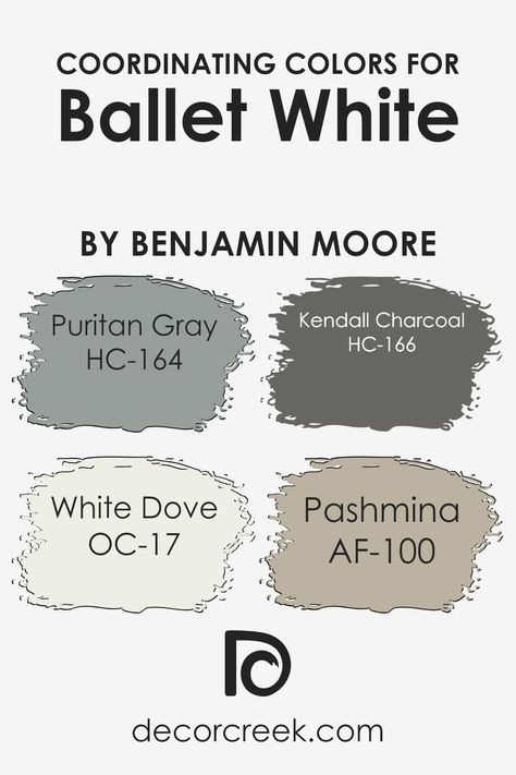 Coordinating Colors of Ballet White OC-9 by Benjamin Moore Ballet White, Kendall Charcoal, Trim Colors, White Dove, White Doves, Coordinating Colors, Benjamin Moore, Paint Color, The Gap