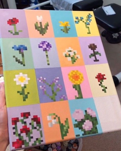 Minecraft Sketchbook, Minecraft Painting Grid, Minecraft Painting Ideas, Brain Knowledge, Minecraft Flowers, Minecraft Painting, Painting Minecraft, Sketchbook Inspo, Minecraft Room