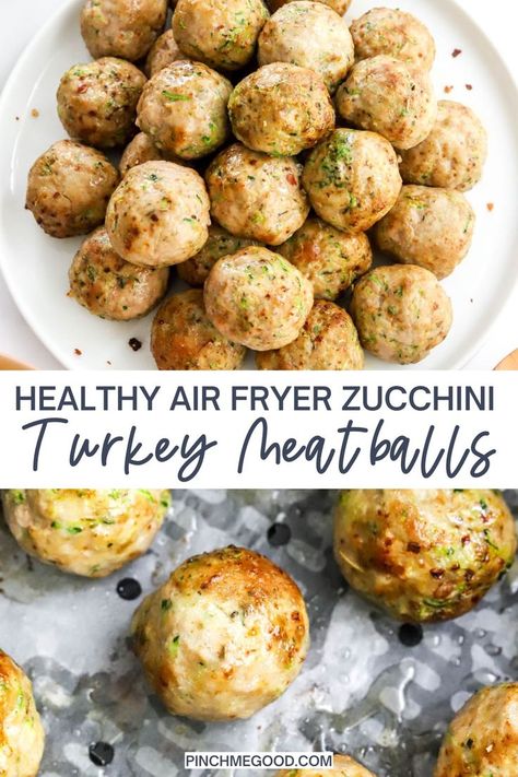 Healthy and easy turkey zucchini meatballs that you can make quickly right in the air fryer. Made with ground turkey, fresh zucchini, and italian spices. These meatballs are loaded with flavor and make the best quick meal that I know you will love! Gluten Free!!