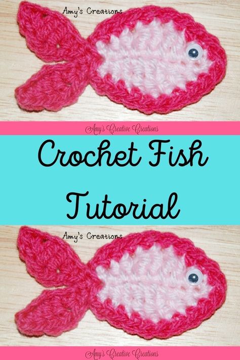 How to Crochet Fish Applique Tutorial #crochetfish #crochet #crochetpattern #fish #crochet #crochetpatterns Fish Crochet Granny Square, Crochet Fish Applique Pattern Free, Fish Granny Square, Crochet Fish Pattern Free Easy, Crochet Fish Applique, Easy Crochet Applique, Crochet Fish Pattern Free, Crocheted Bookmarks, Appliqué Crochet