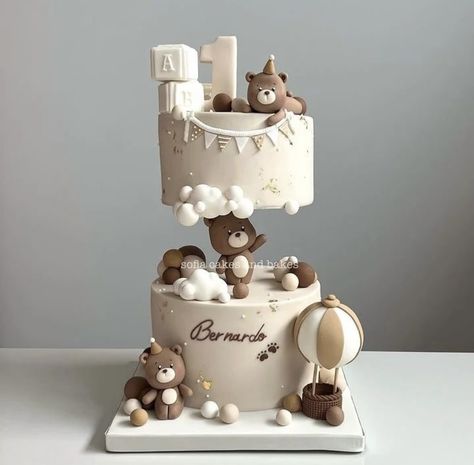 Teddy Bear Birthday Cake, Vom Avea Un Copil, Twin Birthday Cakes, Baby Boy Birthday Cake, Classy Baby Shower, Baby First Birthday Cake, Baby Birthday Decorations, Teddy Bear Cakes, Baby Birthday Themes