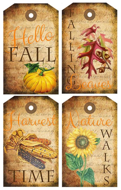 Fall Themed Tags Free Printable Free Fall Printables, Autumn Paper, Free Vintage Printables, Free Printable Art, Fall Printables, Autumn Crafts, Scrapbook Printables, Hello Fall, Scrapbooking Embellishments