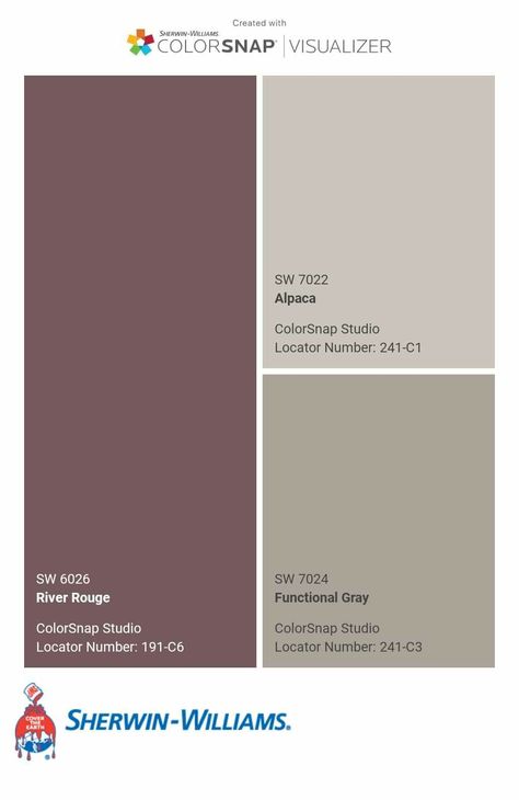 Sw River Rouge, River Rouge Sherwin Williams, Burgundy Paint Palette, Sw Burgundy Paint, Sherwin Williams Fine Wine, Grandeur Plum Sherwin Williams, Paint Color Guide, Sherwin Williams Color Palette, Bedroom Color Combination