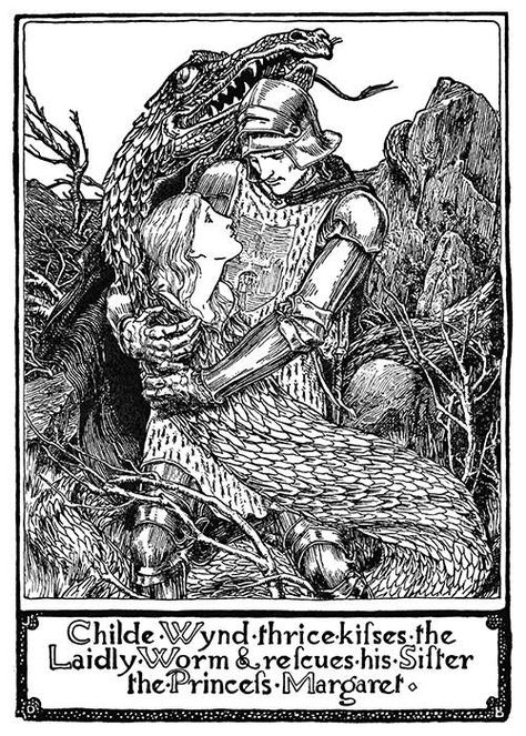 The Laidly Worm – Old Book Illustrations Knight Lady, Celtic Fairy, Nice Drawings, Story Books Illustrations, Fairytale Illustration, Fairy Book, Ink Illustration, Fairytale Art, European Art