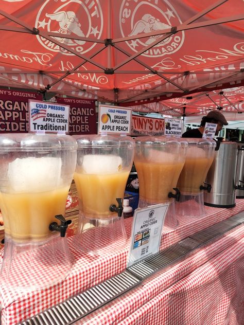 apple cider slushy drink Drinks To Sell At Farmers Market, Seattle Market, Fall Farmers Market, Drinks Stand, Seattle Downtown, Slushy Drinks, Apple Cider Drink, Market Photo, Fall Market