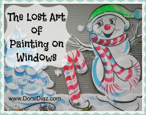 One of my "signature" characters I paint every year - a very merry and frosty snowman that has become a favorite for many. Christmas window painting by Dorsi Diaz in the San Francisco Bay Area. Window Snowman Painting, Holiday Window Art Ideas, How To Do Window Painting, Painting Store Windows, How To Window Paint, Christmas Picture Window Ideas, Painting On Glass Windows Acrylics, How To Paint Windows For Christmas, Painted Windows Ideas