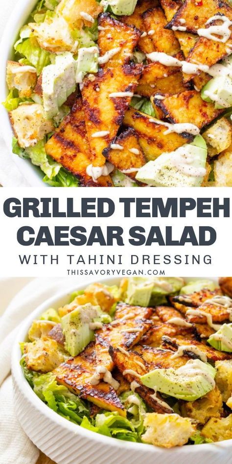 Tempeh Recipes Vegan, Vegan Grilling Recipes, Resep Vegan, Vegan Tempeh, Marinated Tempeh, Vegan Caesar Salad, Vegan Caesar, Vegan Summer Recipes, Tempeh Recipes