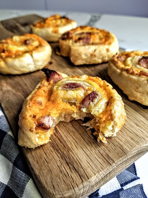 Ham & Cheese Puff Pastry Swirls Recipe | How to Make Ham & Cheese Puff Pastry Swirls | Baking Mad Puff Pastry Swirls, Ham And Cheese Puff Pastry, Pastry Swirls, Ham Cheese Puff Pastry, How To Make Ham, Savoury Pies, Cheese Buns, Cheese Puff, Cheese Puff Pastry