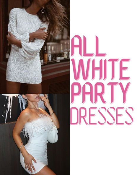 37 All White Outfit Ideas For Parties & Rushes - ljanestyle White Out Party Outfit, White Night Outfit, White New Years Eve Outfit, White Theme Party Outfit, Unique White Dress, All White Outfit Ideas, White Semi Formal Dress, Party Outfit Formal, White Christmas Outfit