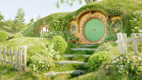 Hobbit Hole from Lord Of The Rings made entirely in Blender. Hobbit Hole House, Hobbit House Interior, Lord Rings, Fairytale House, The Hobbit Movies, Underground Homes, Hobbit Hole, Stylish Interior Design, Unusual Homes