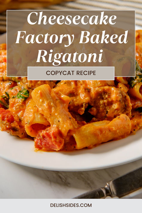 Copycat Cheesecake Factory Baked Rigatoni 5 Cheese Rigatoni, Cheese Rigatoni Recipes, Rigatoni Meat Sauce Recipes, Baked Rigatoni With Ricotta Cheese, Baked Sausage Rigatoni, Baked Italian Dishes, Rigatoni With Ricotta Cheese, Olive Garden Rigatoni Recipe, Italian Sausage Rigatoni Recipes