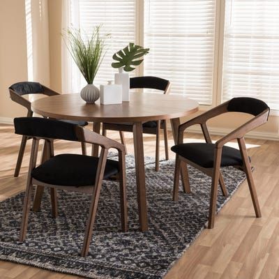 Benjamin Black & Walnut Wood Dining Set Simple Chairs, Breakfast Nook Dining Set, Nook Dining Set, Set Meja Makan, Wood Finishing, Wooden Dining Set, Round Dining Set, Black Dining Room, Brown Table