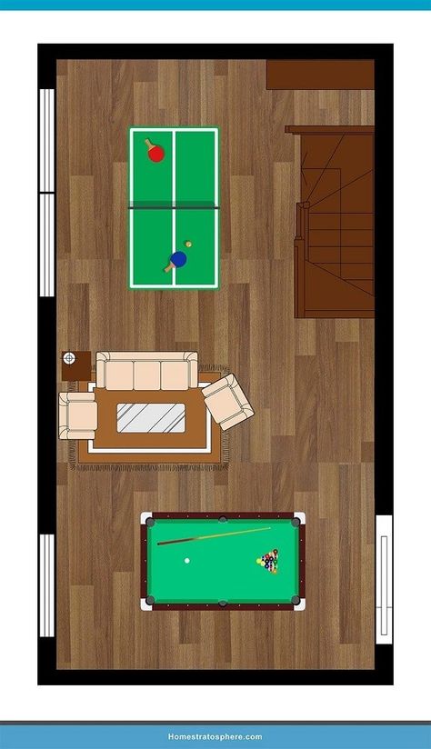 Man Cave Layout #10 - Something for Everyone Mancave Layout Ideas, Man Cave Bonus Room Above Garage, Basement With Pool Table Layout, Man Cave Pool Table Room, Man Cave Floor Plan, Finished Garage Ideas Man Cave, Garage To Game Room, Basement Ideas With Pool Table, Man Cave Layout Floor Plans